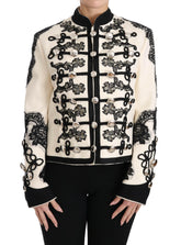 Dolce & Gabbana White Wool Black Floral Baroque Jacket -   -  Dolce & Gabbana.